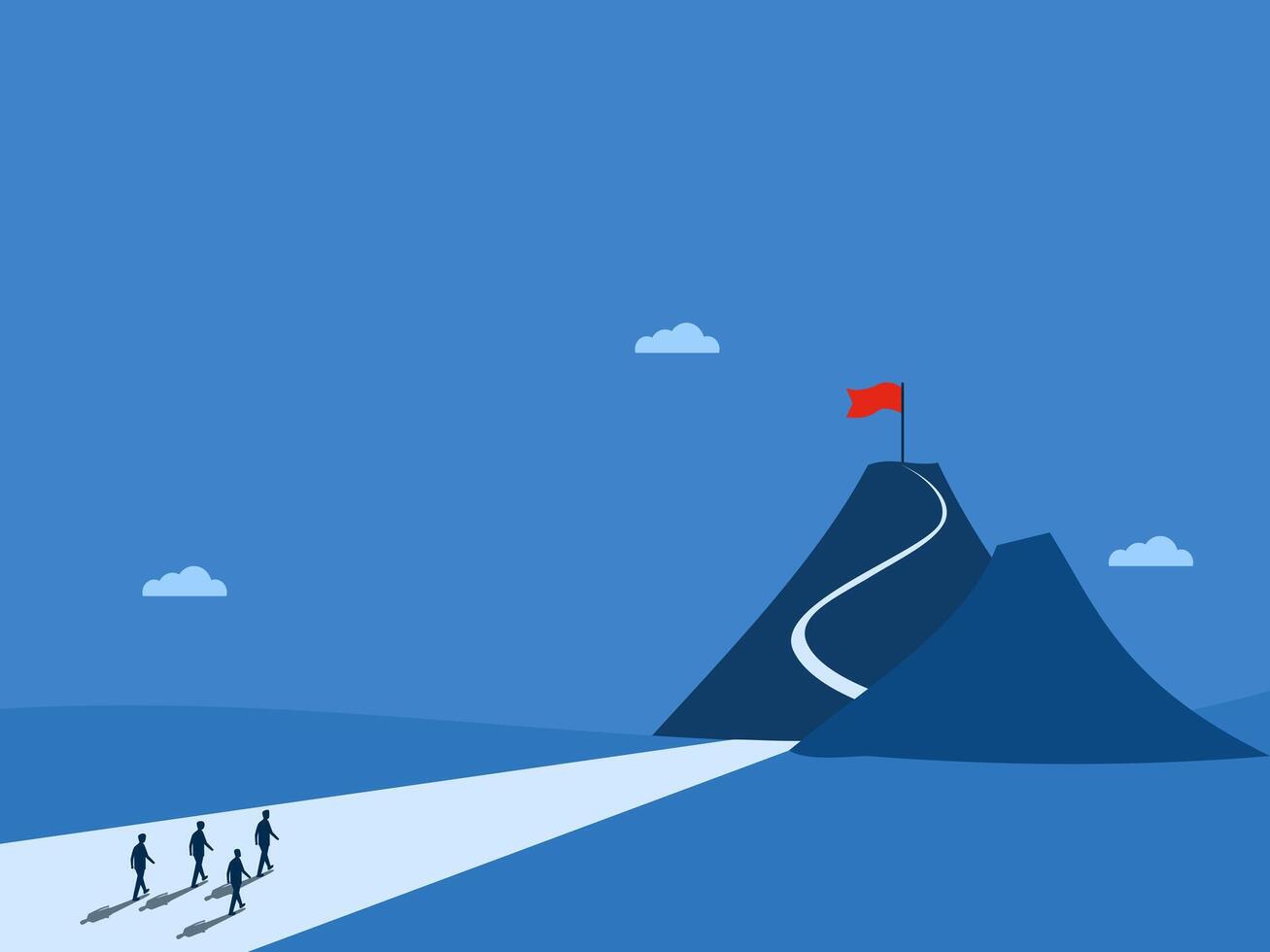 Businessman team travel to grab the flag of victory on the mountaintop vector