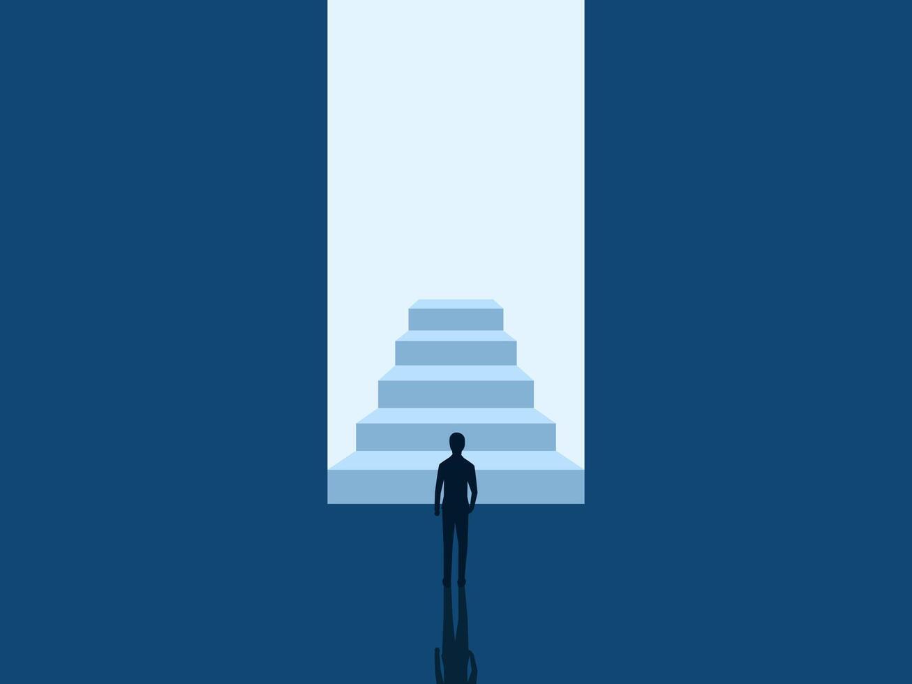 Businessman standing in front of the door of the stairs to success vector