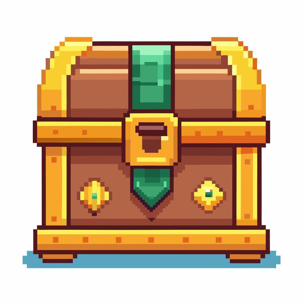 Pixel Art Treasure Chest Illustration in Retro 8 bit Style vector