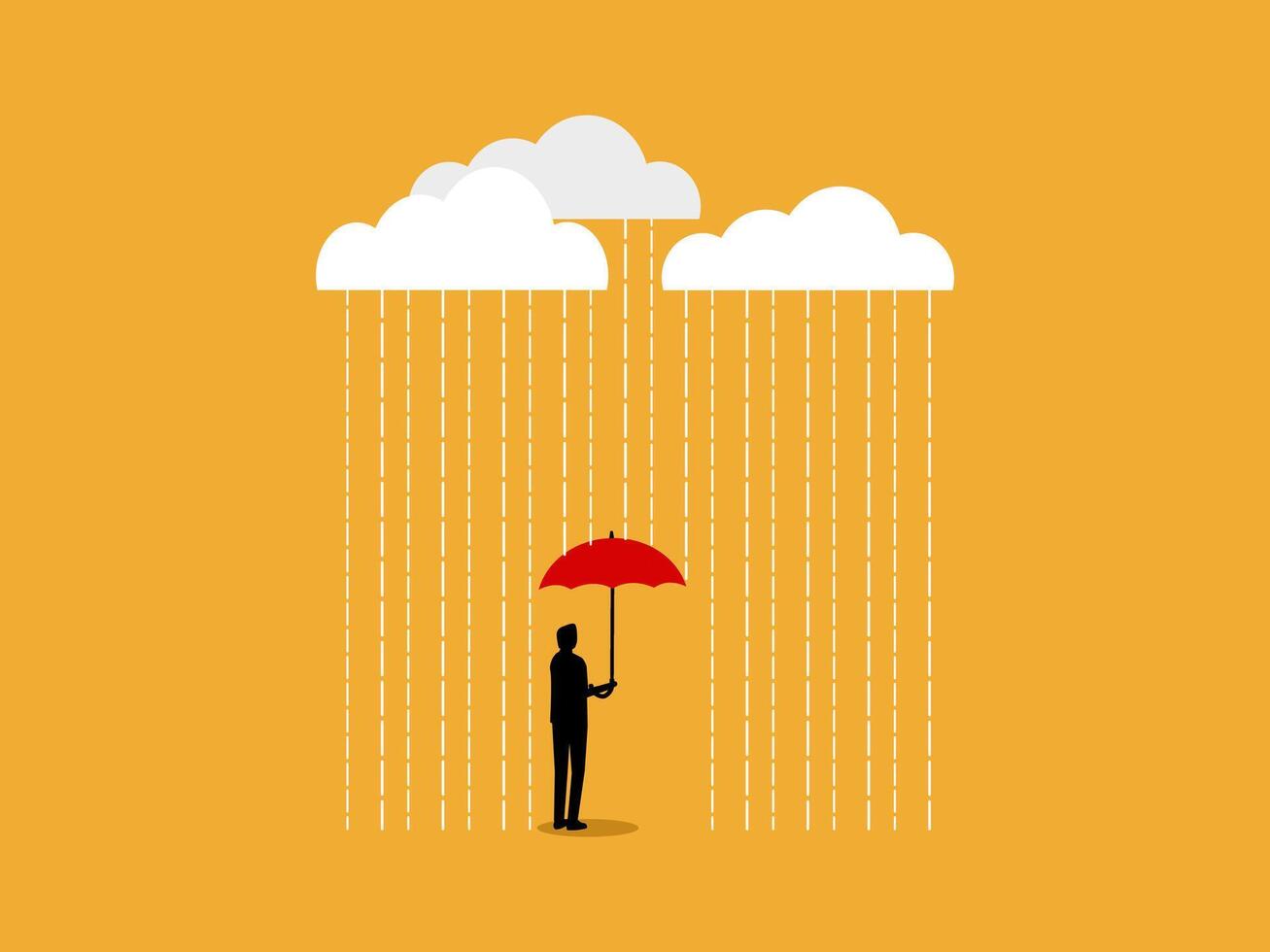 Insurance, Protection, Safety, Businessman holding a red umbrella in the rain vector