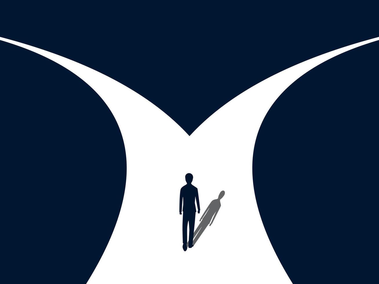 Choose a path, a businessman makes a decision at a fork in the road vector