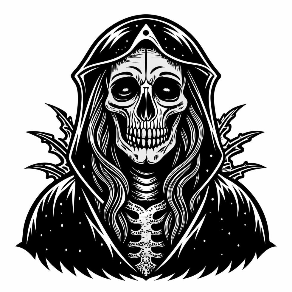 Grim Reaper with Hooded Cloak and Skeletal Wings Illustration vector