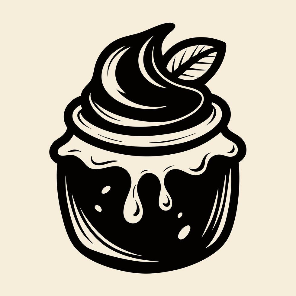 Vintage Dessert Icon with Swirled Frosting and Leaf Accent vector