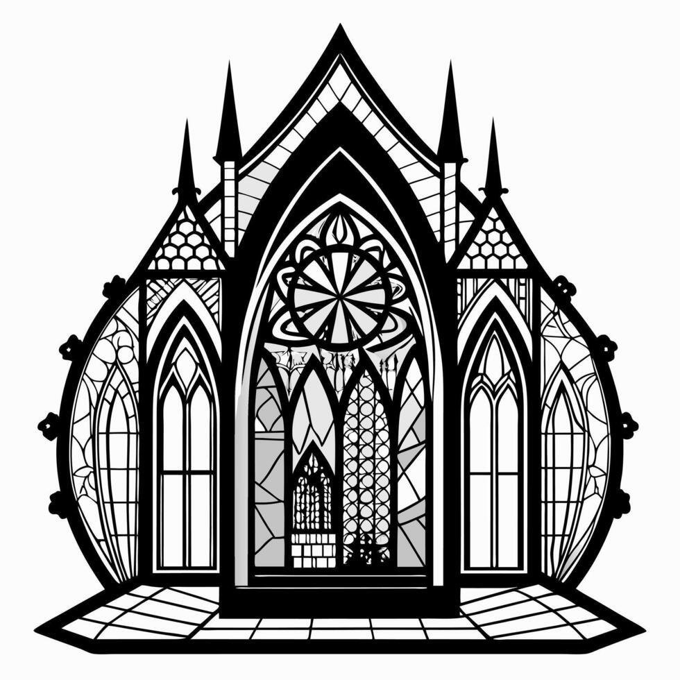 Gothic Cathedral Illustration with Stained Glass and Arched Windows vector