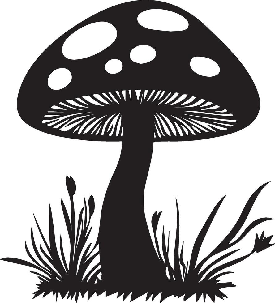 black and white illustration of a mushroom vector