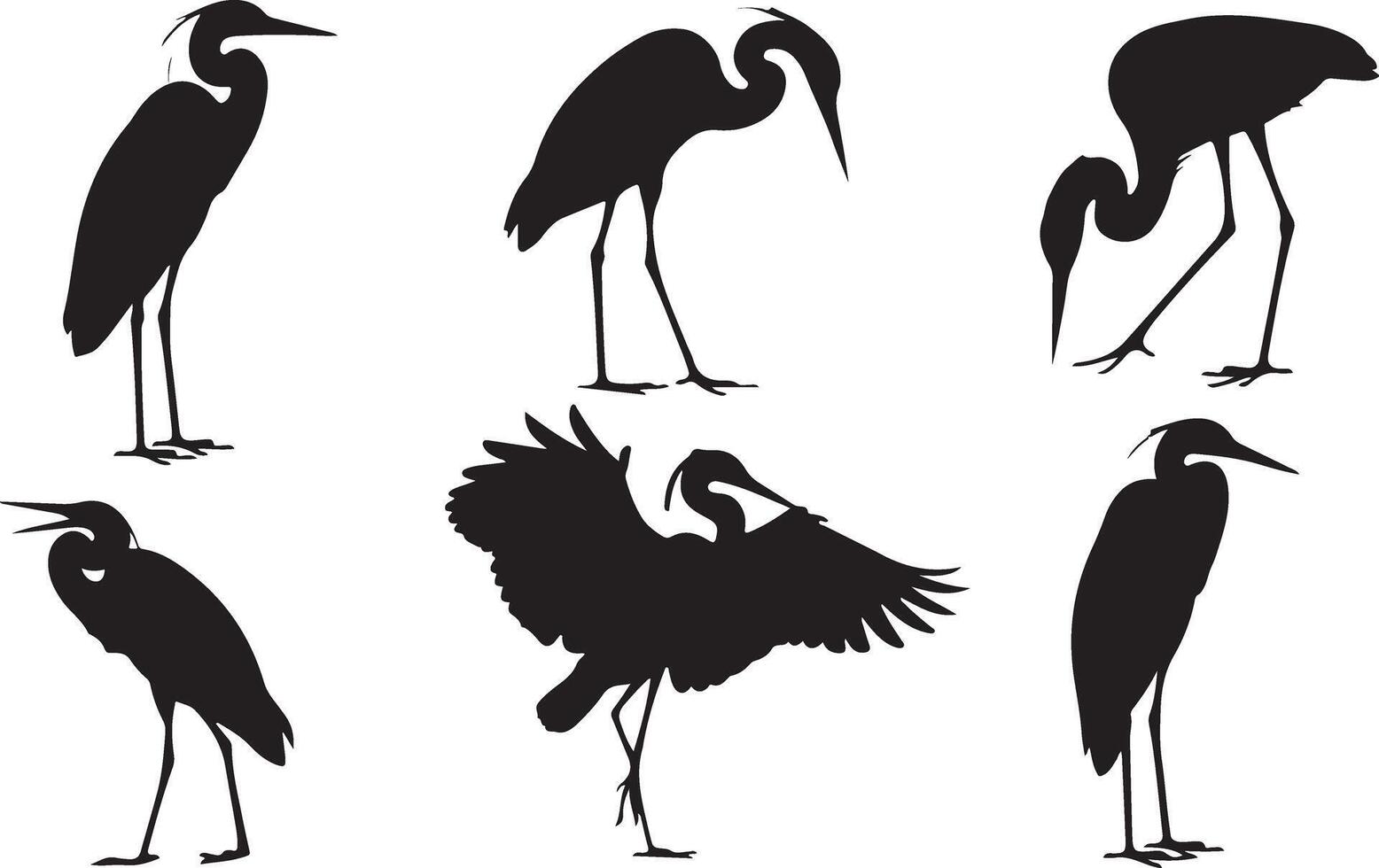 Set of Heron silhouettes vector