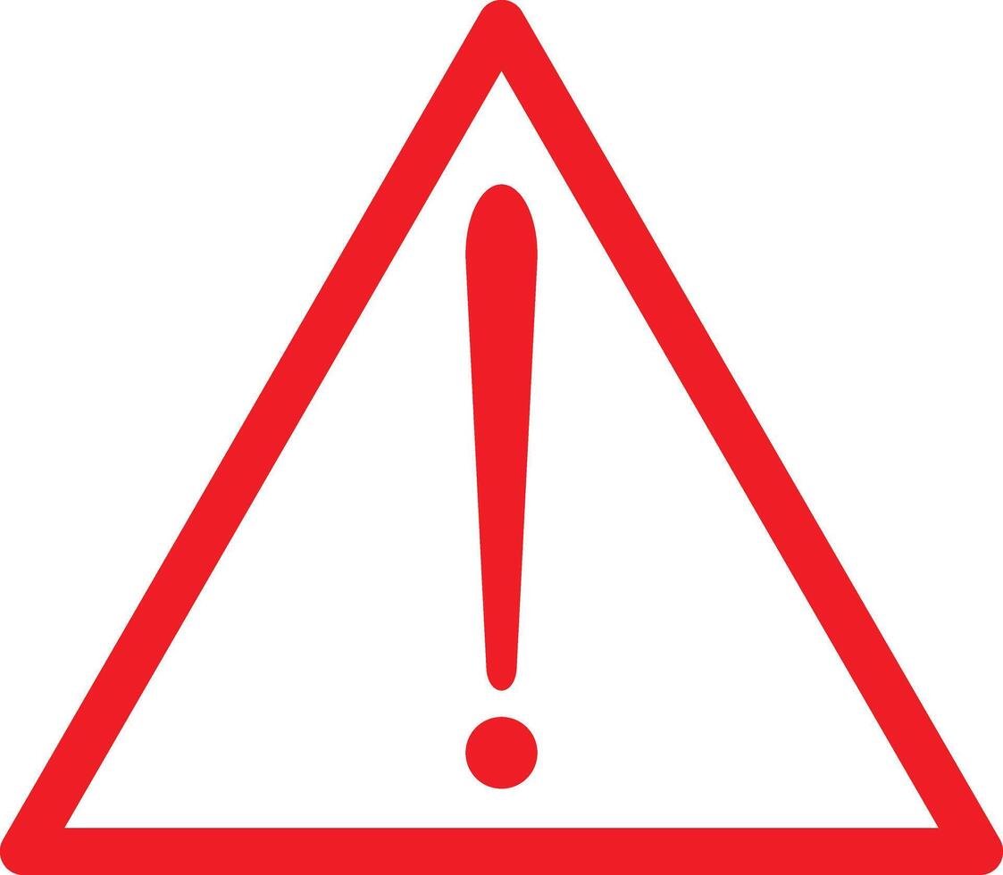 Attention icon. Warning caution board. Red warn exclamation mark in triangle. Problem message on banner. Sign alert isolated on white background. Hazard traffic vector