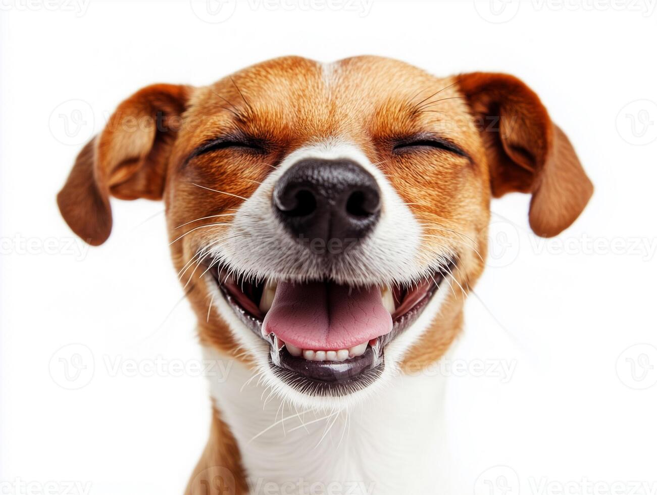 Happy Dog With a Big Smile Showcasing Joy and Playfulness Against a White Background photo