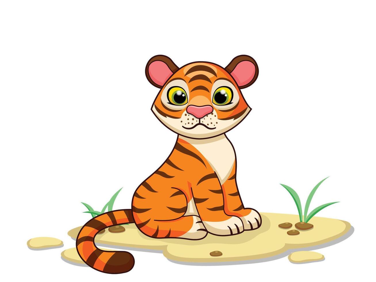 Cute Tiger Cartoon Characters on white background. Kid, baby art illustration with funny animal02 vector