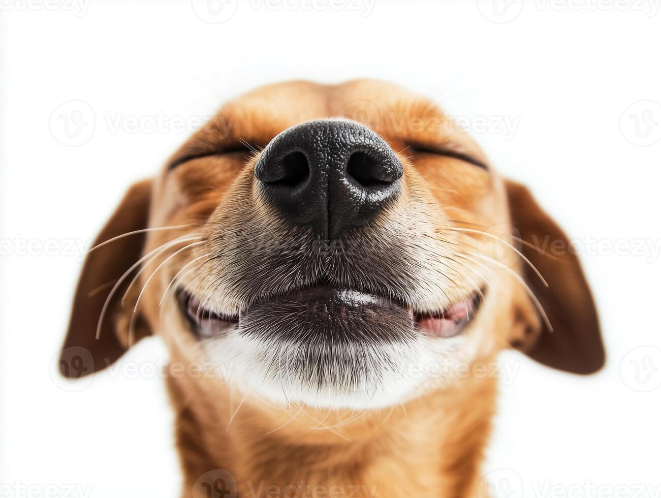Happy Dog Displaying Joy With a Wide Smile and Relaxed Expression Against a Simple Background photo
