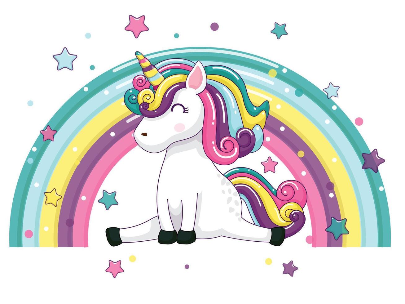 Cute Cartoon Unicorn Characters. Star and rainbow colorful. art illustration with happy animal cartoon02 vector