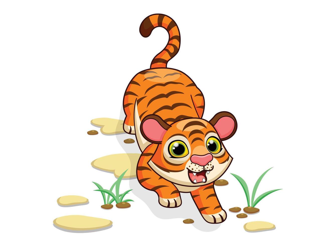 Cute Tiger Cartoon Characters on white background. Kid, baby art illustration with funny animal01 vector