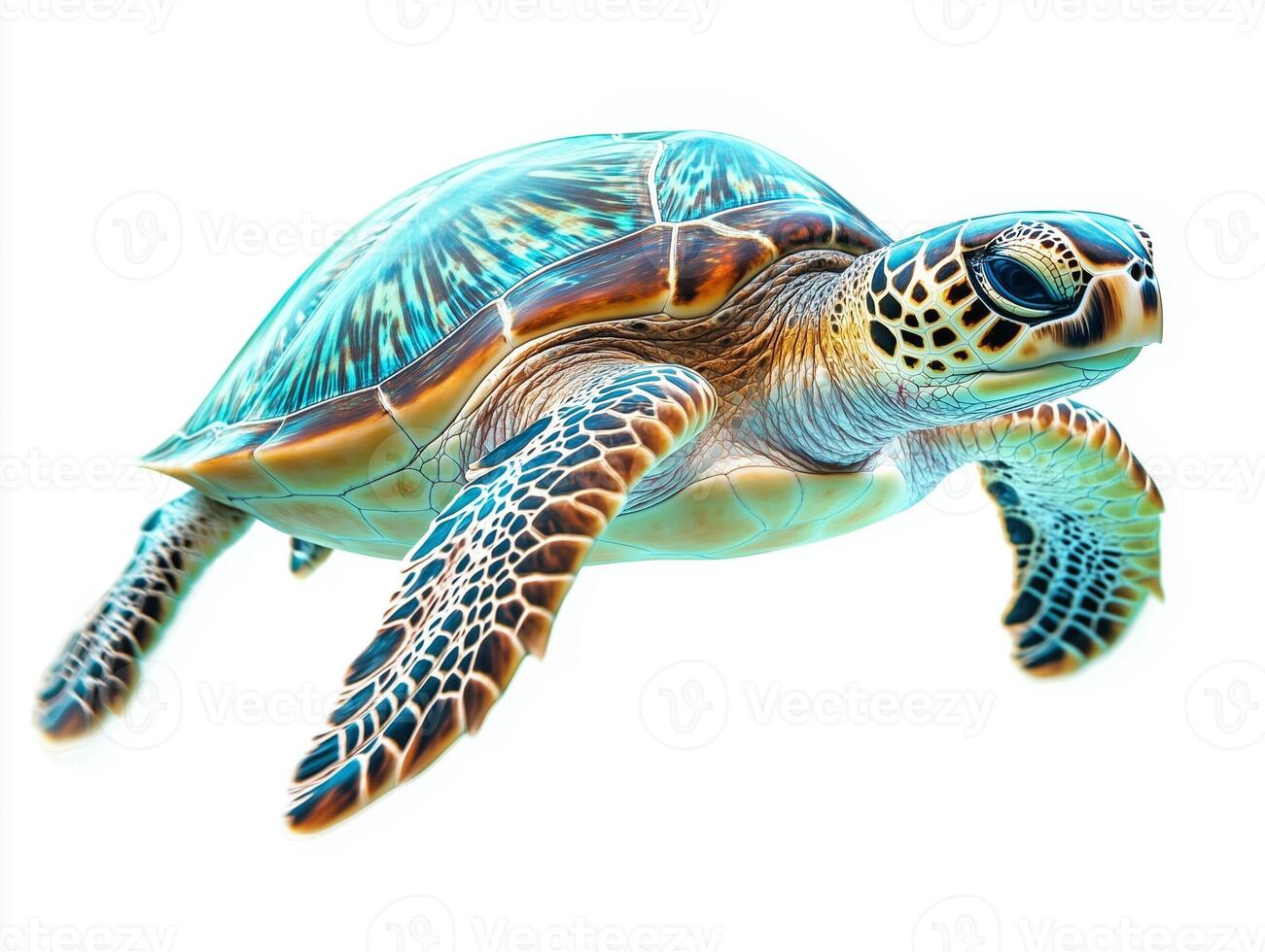 Colorful Sea Turtle Gliding Gracefully Through Clear Water in Vibrant Underwater Environment photo
