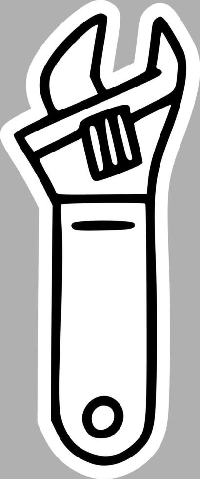 Minimalist Wrench Doodle, Black and White Handmade Art vector