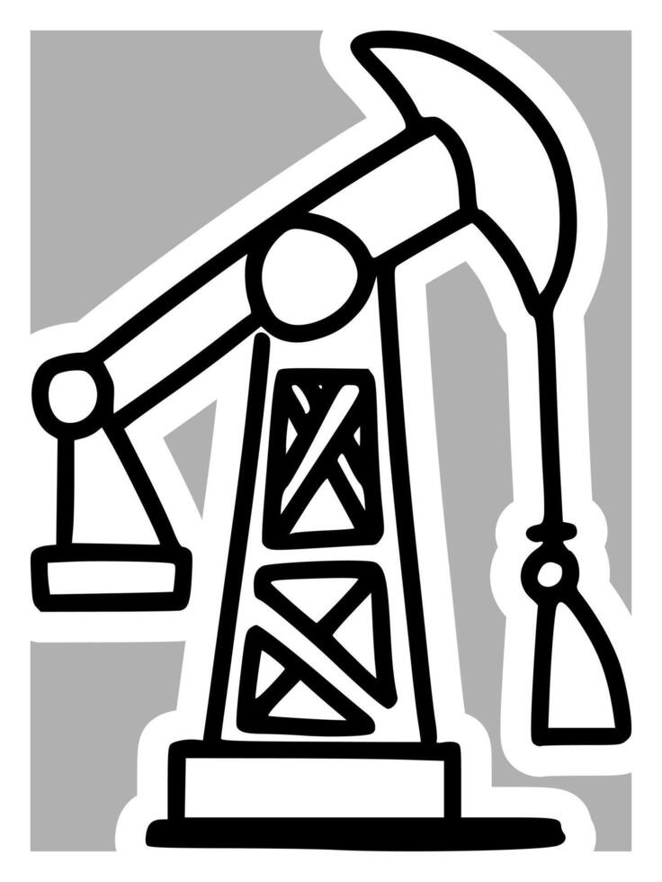 Hand-Drawn Oil Drilling Rig, Black and White Sketch vector