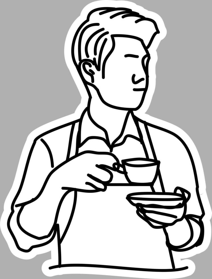 Minimalist Coffee Brewing Doodle, Black and White Handmade Art vector