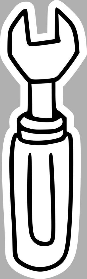 Hand-Drawn Wrench, Black and White Sketch vector