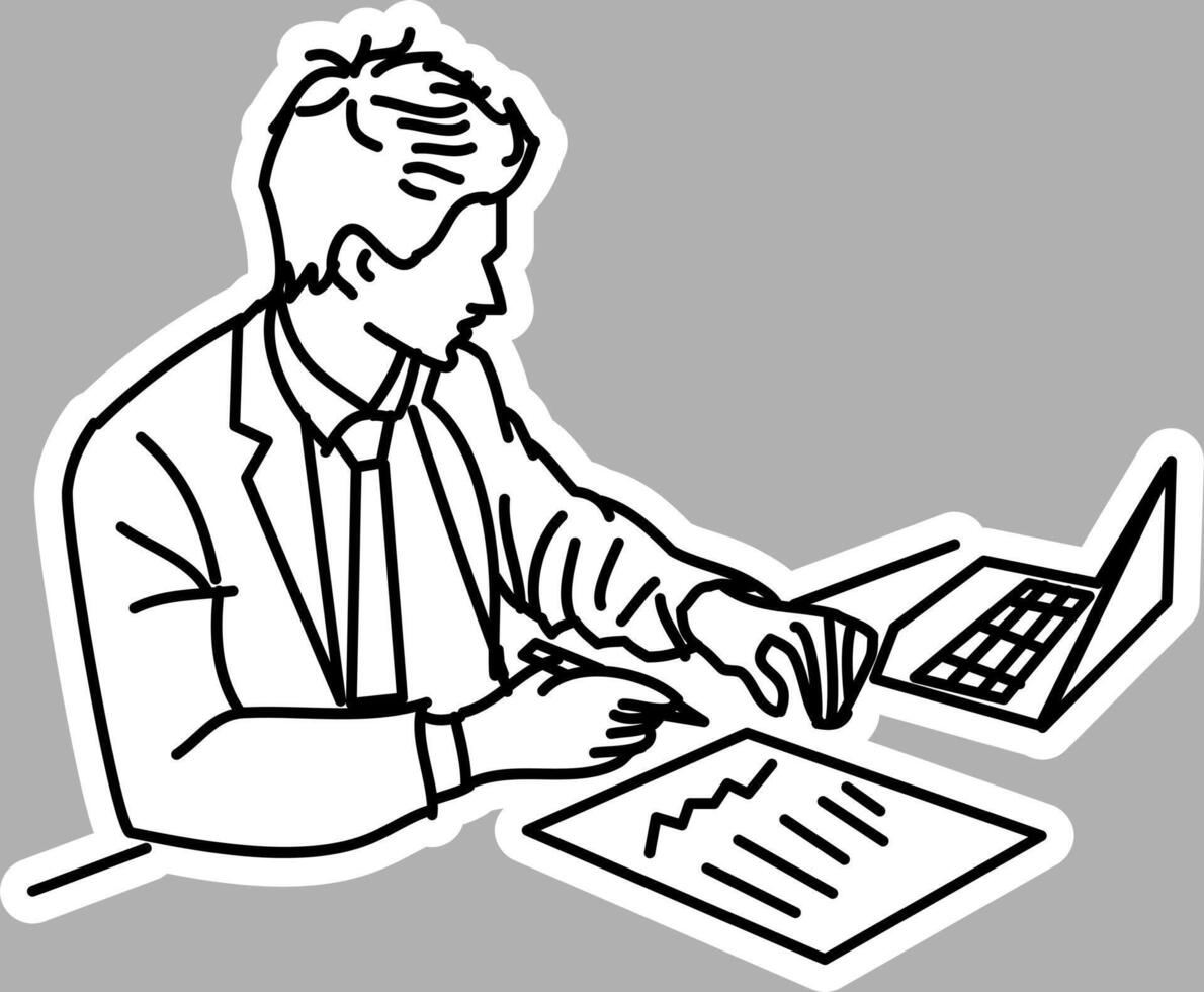 Hand-Drawn Businessman, Black and White Sketch vector