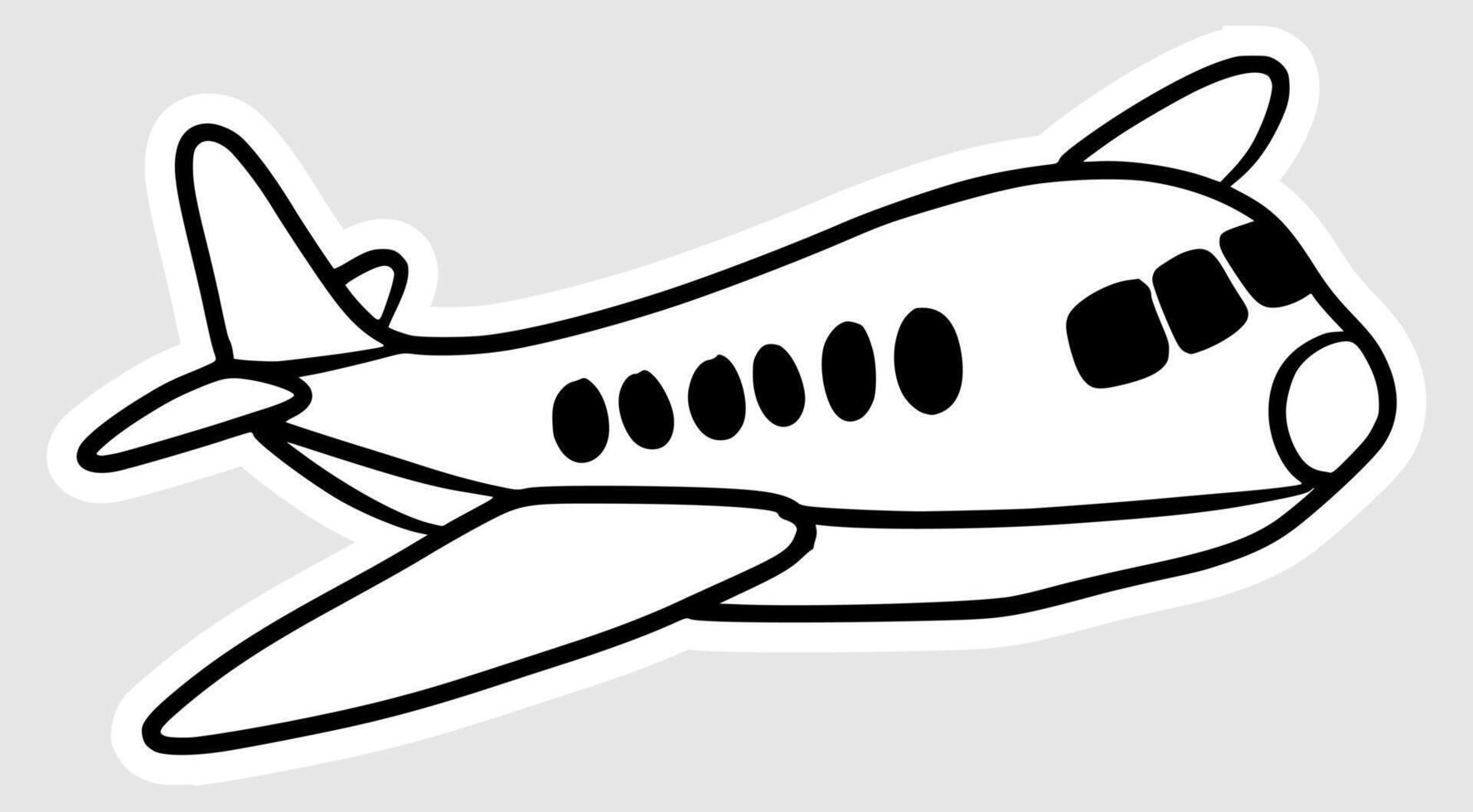 A sticker of a cartoon airplane with a black outline vector