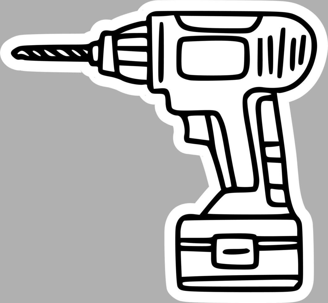 Hand-Drawn Power Drill, Black and White Sketch vector