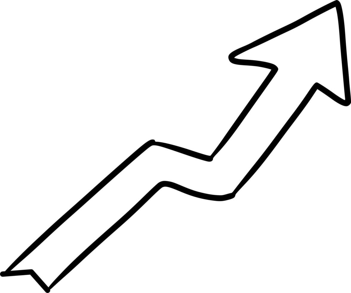Hand-Drawn Black and White Upward Arrow with Business Progress Indicator Doodle Illustration vector