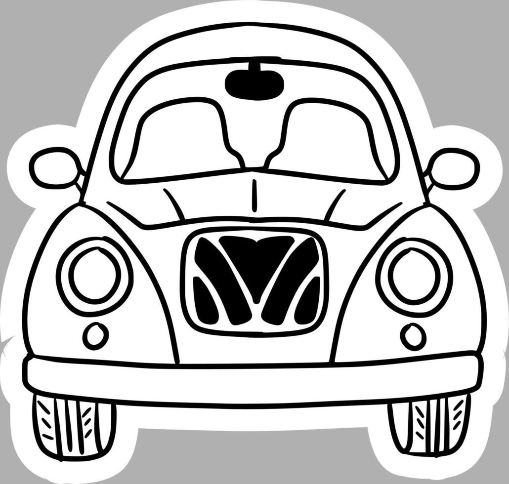 Hand-Drawn Cartoon Car, Black and White Sketch vector