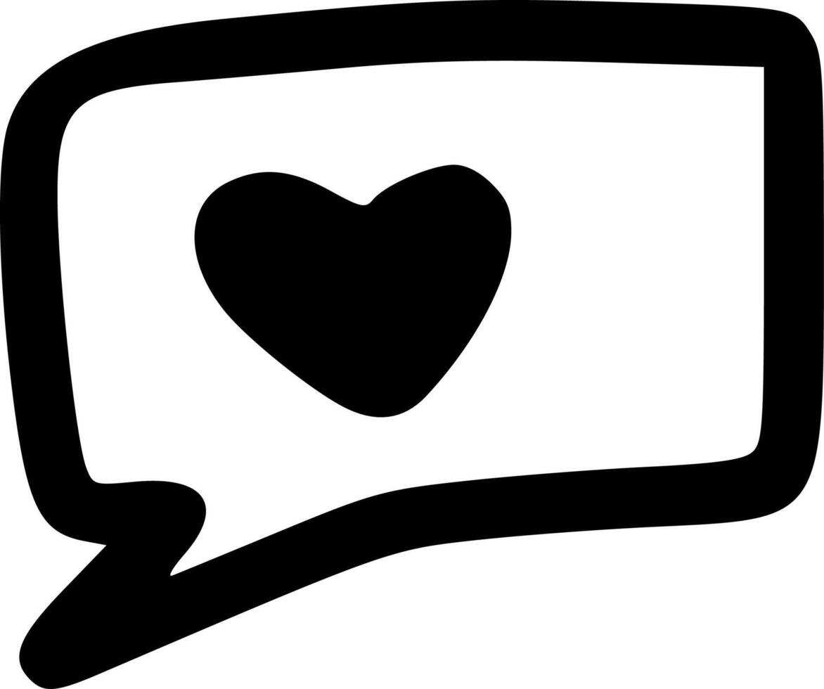 Hand-Drawn Black and White Speech Balloon with Heart Doodle Illustration vector