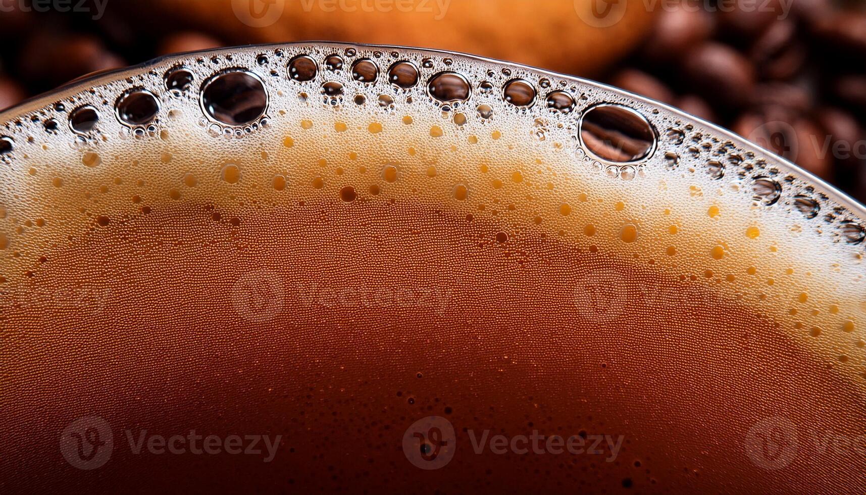 Close-up View of Freshly Brewed Coffee With Frothy Surface and Coffee Beans in the Background photo