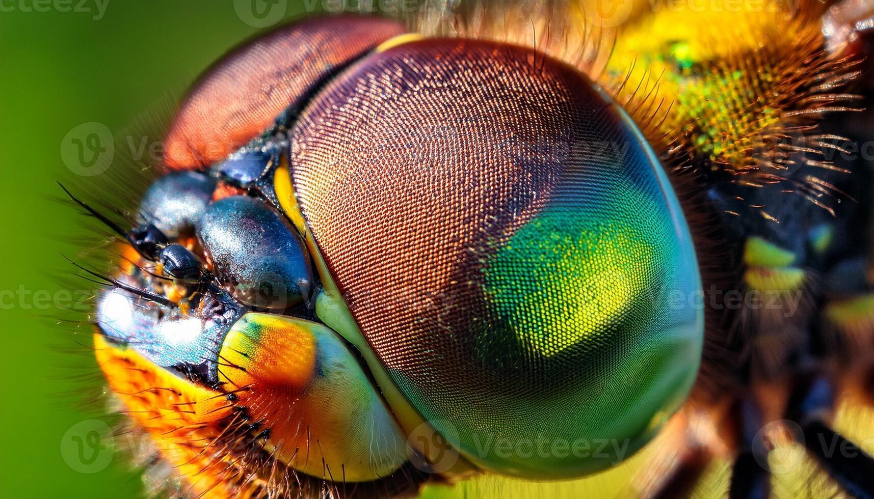 Close-up View of a Dragonfly Eye Showcasing Intricate Details and Vibrant Colors in a Natural Setting photo