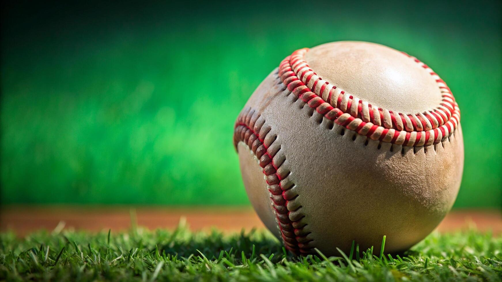 Baseball on grass with green background photo