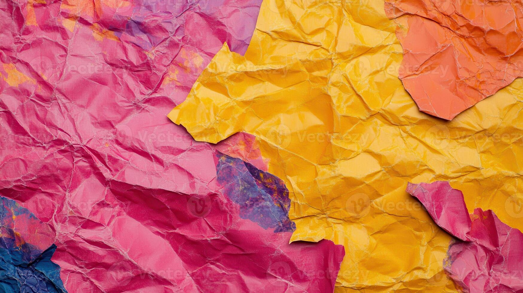 Colorful crumpled paper background with crumpled edges photo