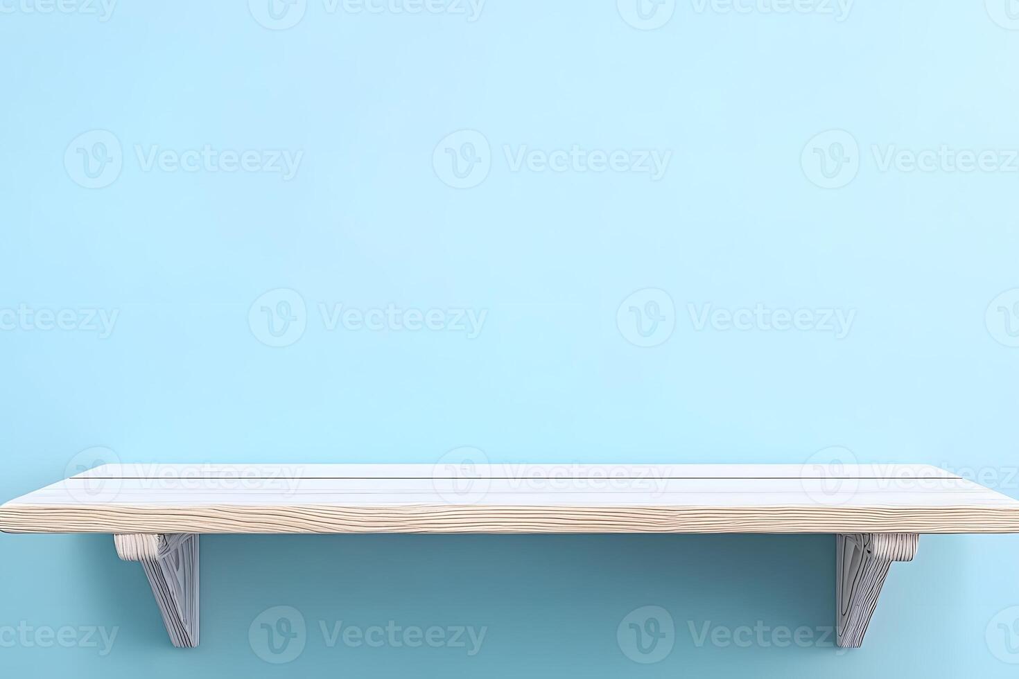 Empty shelf, blue wall, studio, product display photo