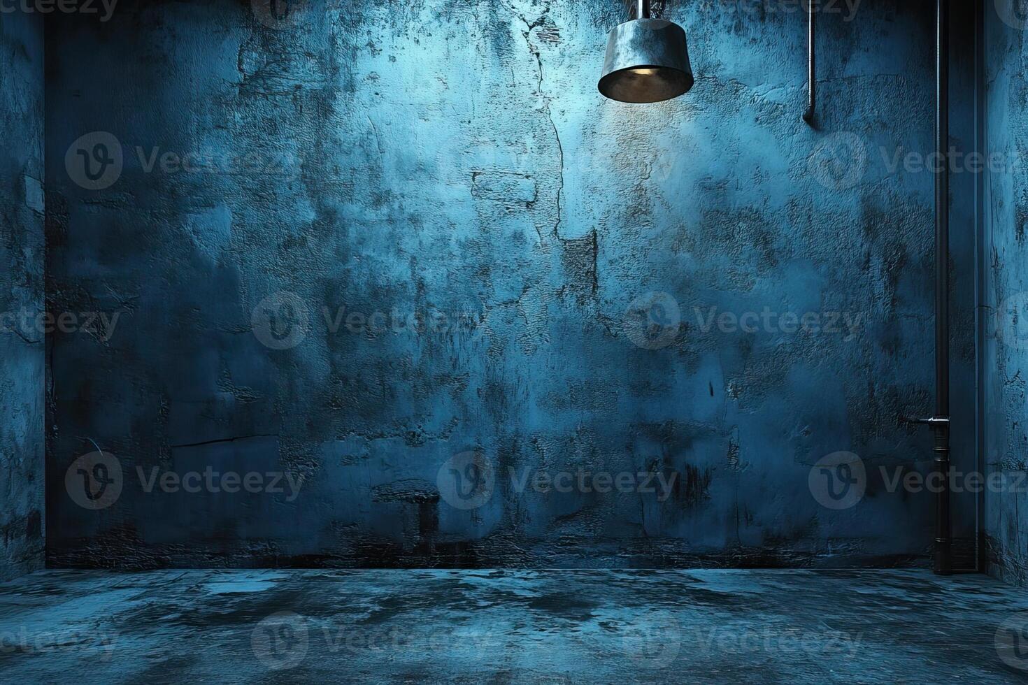 Blue grunge room, lamp, pipes, background, product display photo