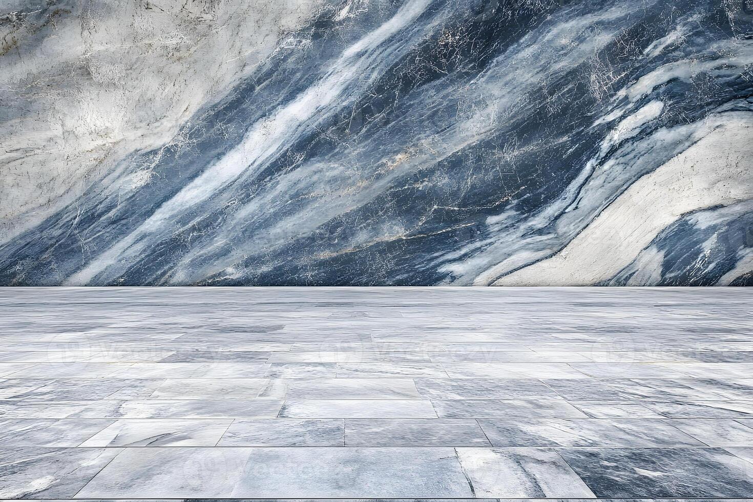 Blue marble wall, floor, interior design mockup photo