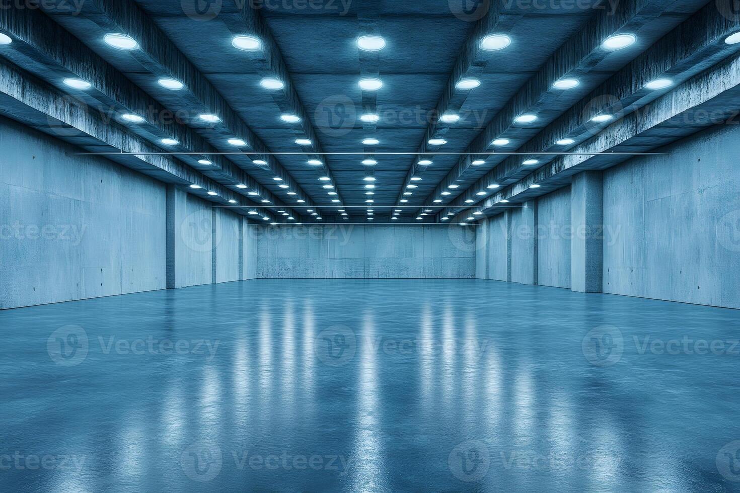 Empty modern concrete hall, lighting, event space photo