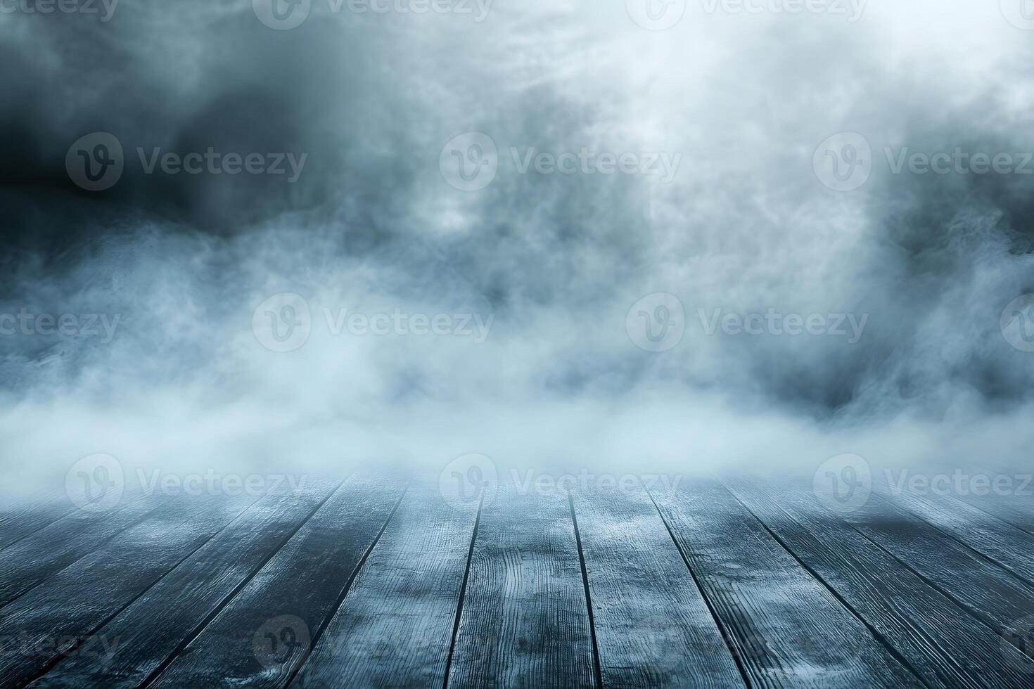 Misty wood floor, smoky background, product display photo