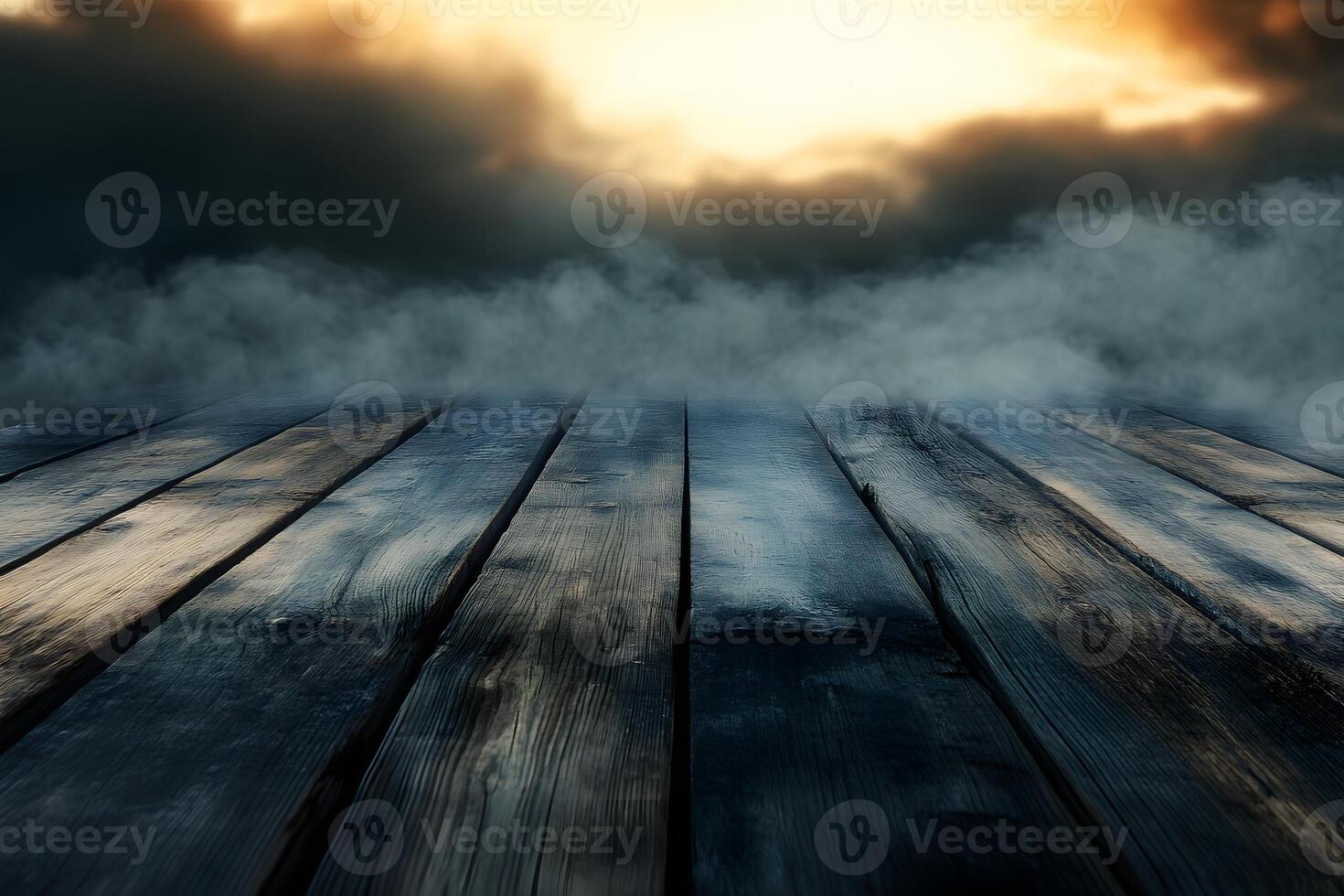 Misty Wooden Dock Sunset Background photo