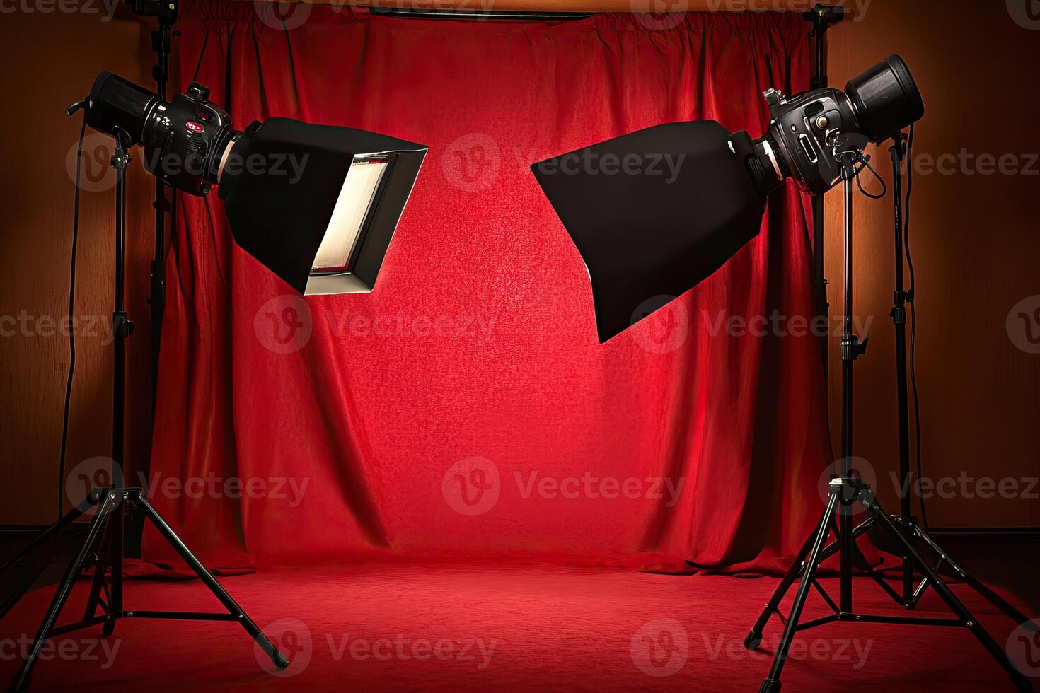 Studio Setup Red backdrop, twin lights, photography photo