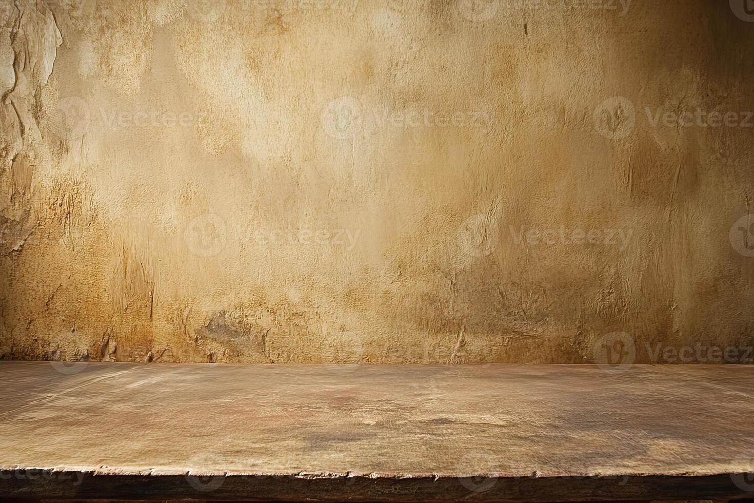 Rustic wood shelf, textured wall backdrop photo