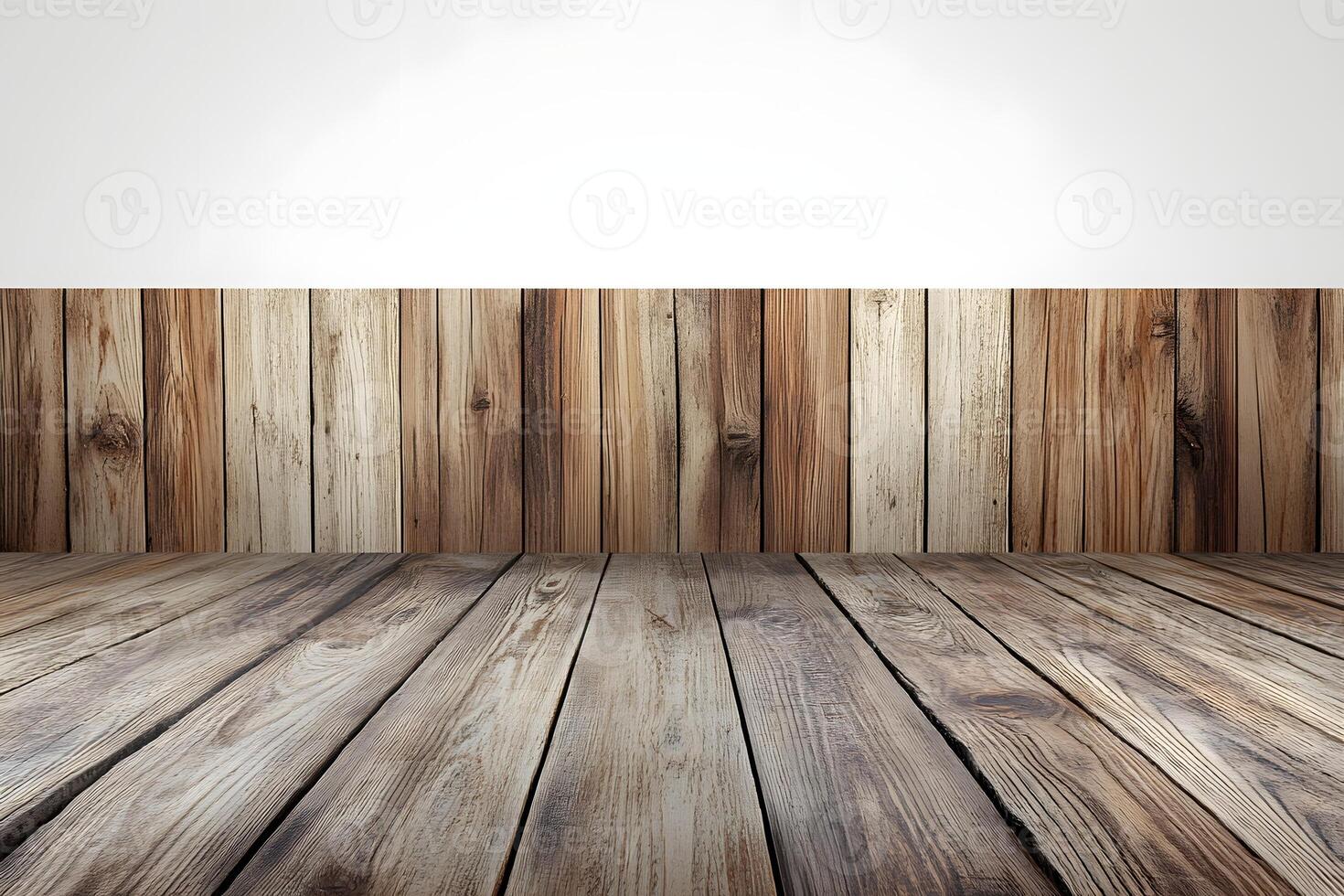 Wooden floor with white wall and light photo
