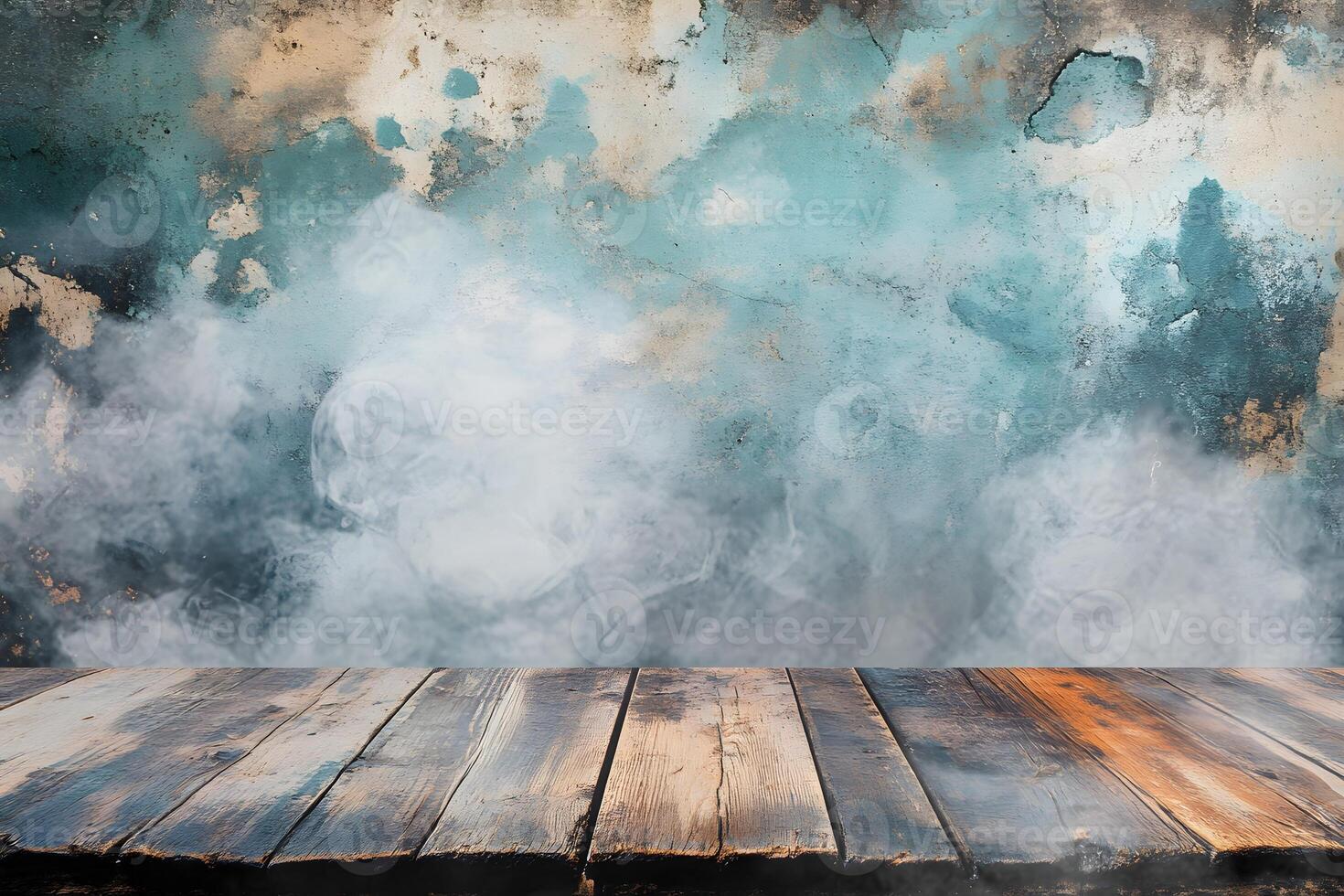 Rustic wood, smoky backdrop, textured wall, product display photo