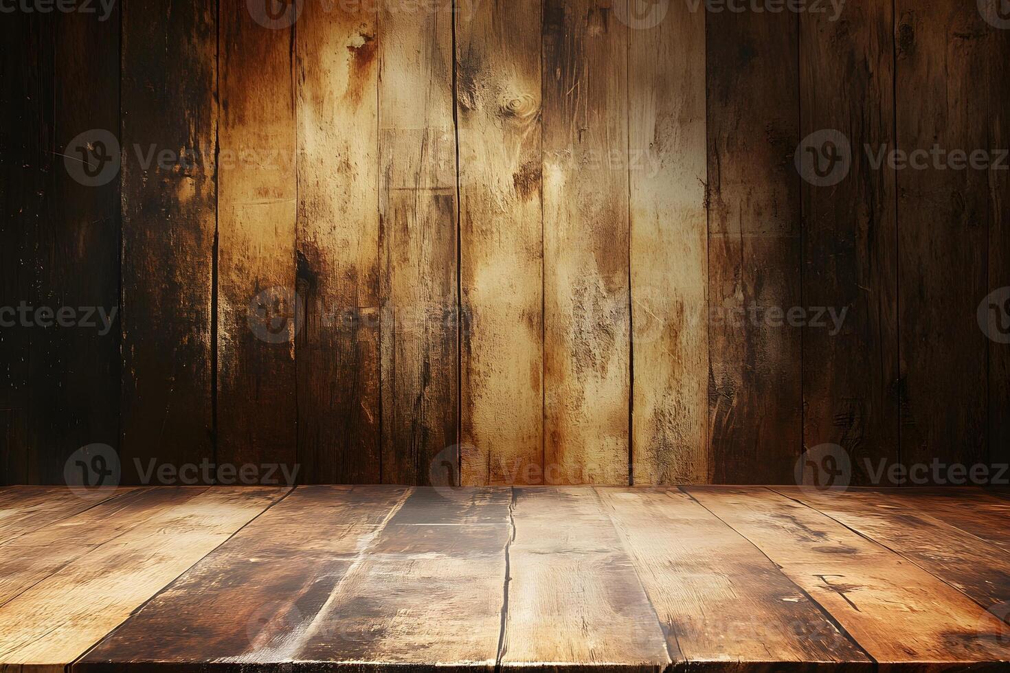 An empty room with wooden walls and a wooden floor photo