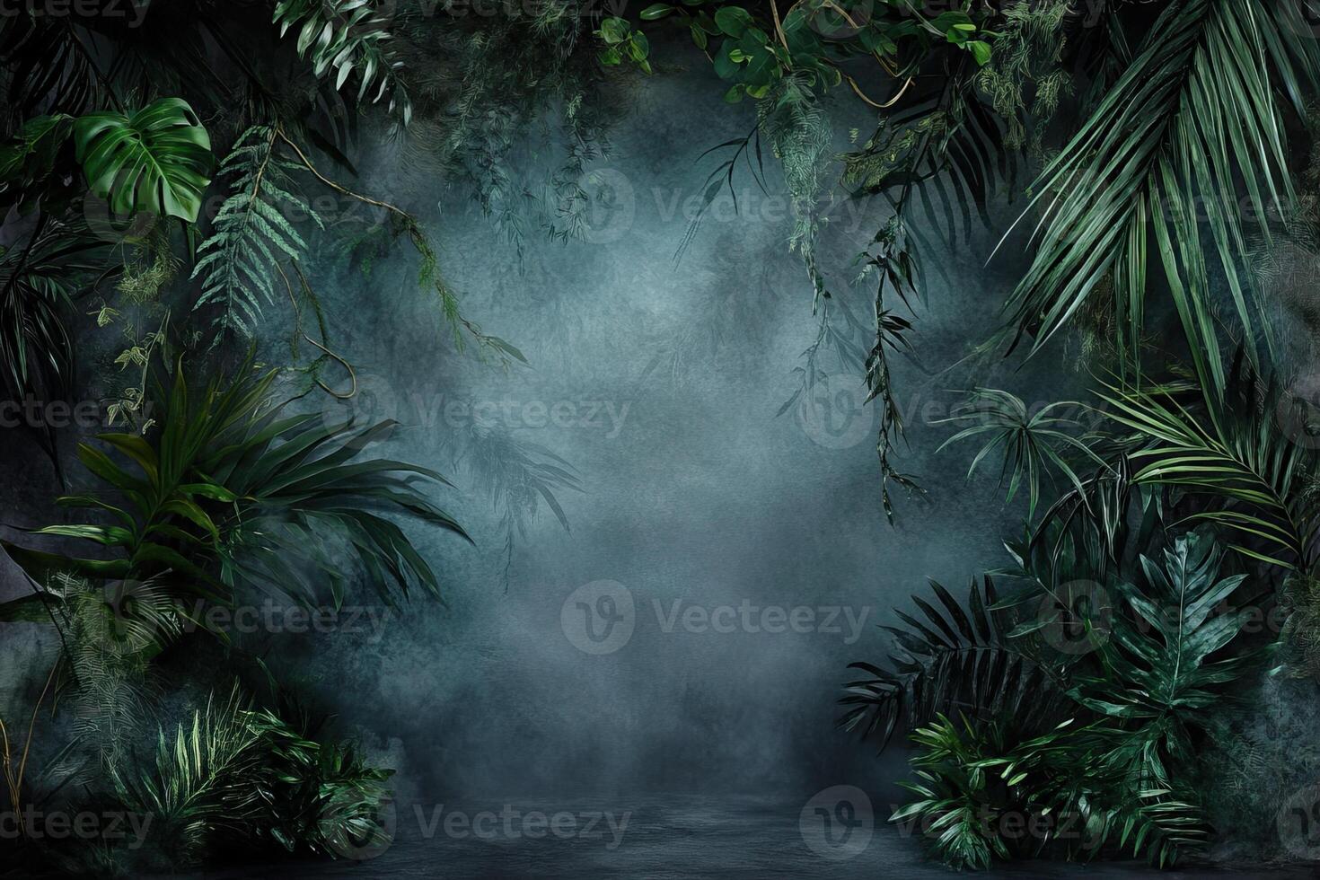 Tropical Jungle Foggy Background, Product Display photo