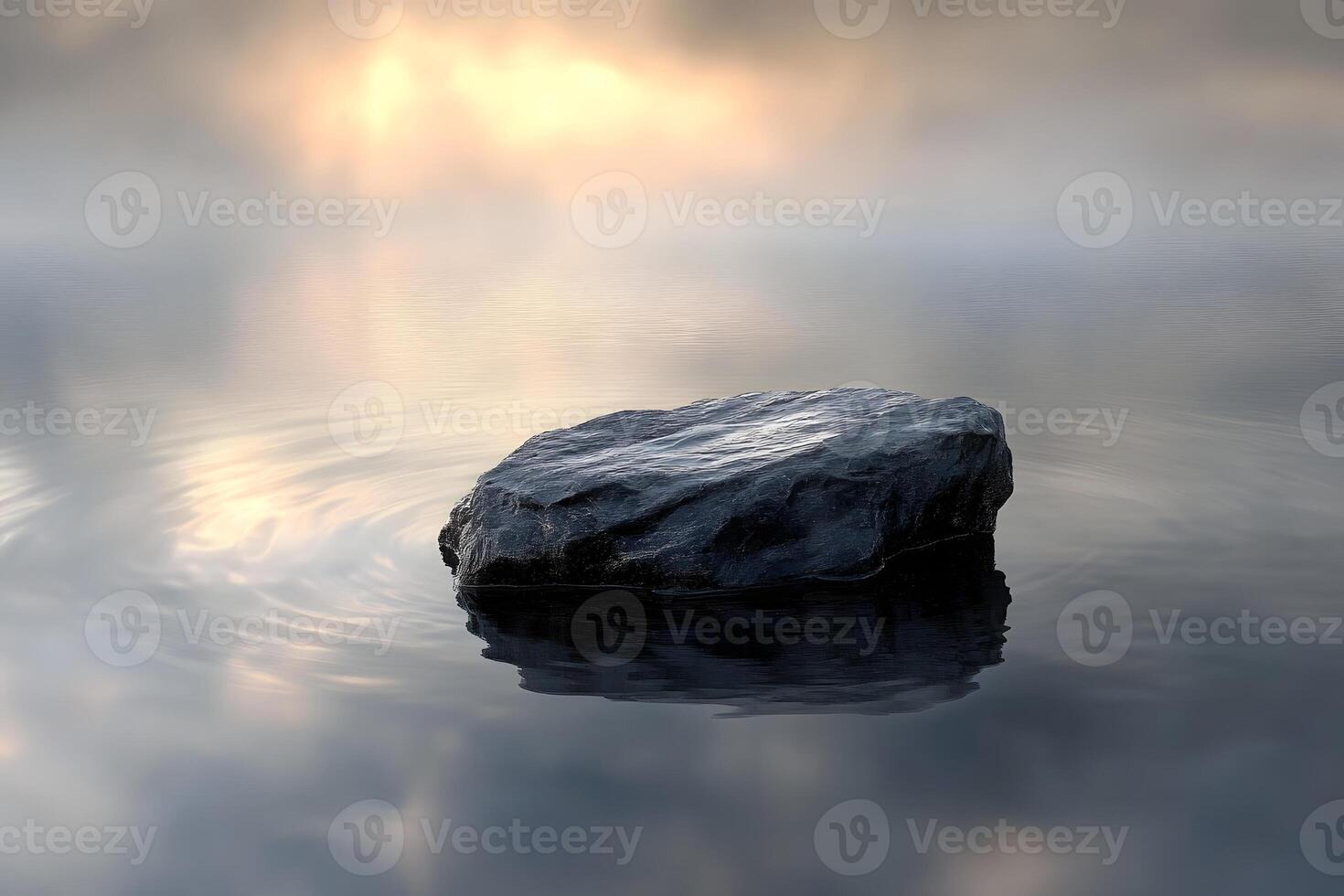 Sunrise rock lake mist serenity calm peace photo