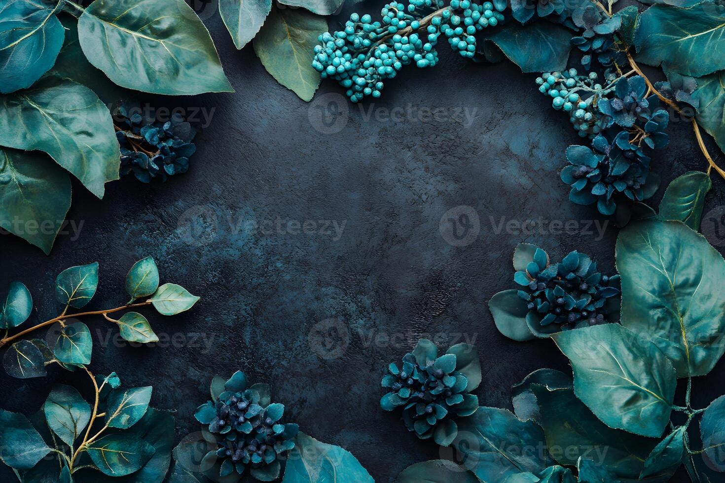 Teal floral frame, dark background, mockup photo