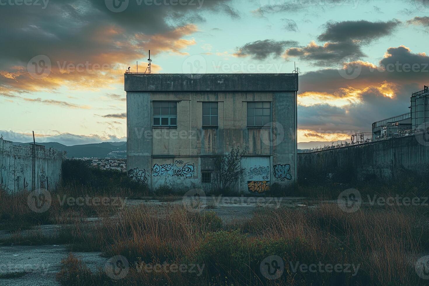 Abandoned building sunset urban decay photo