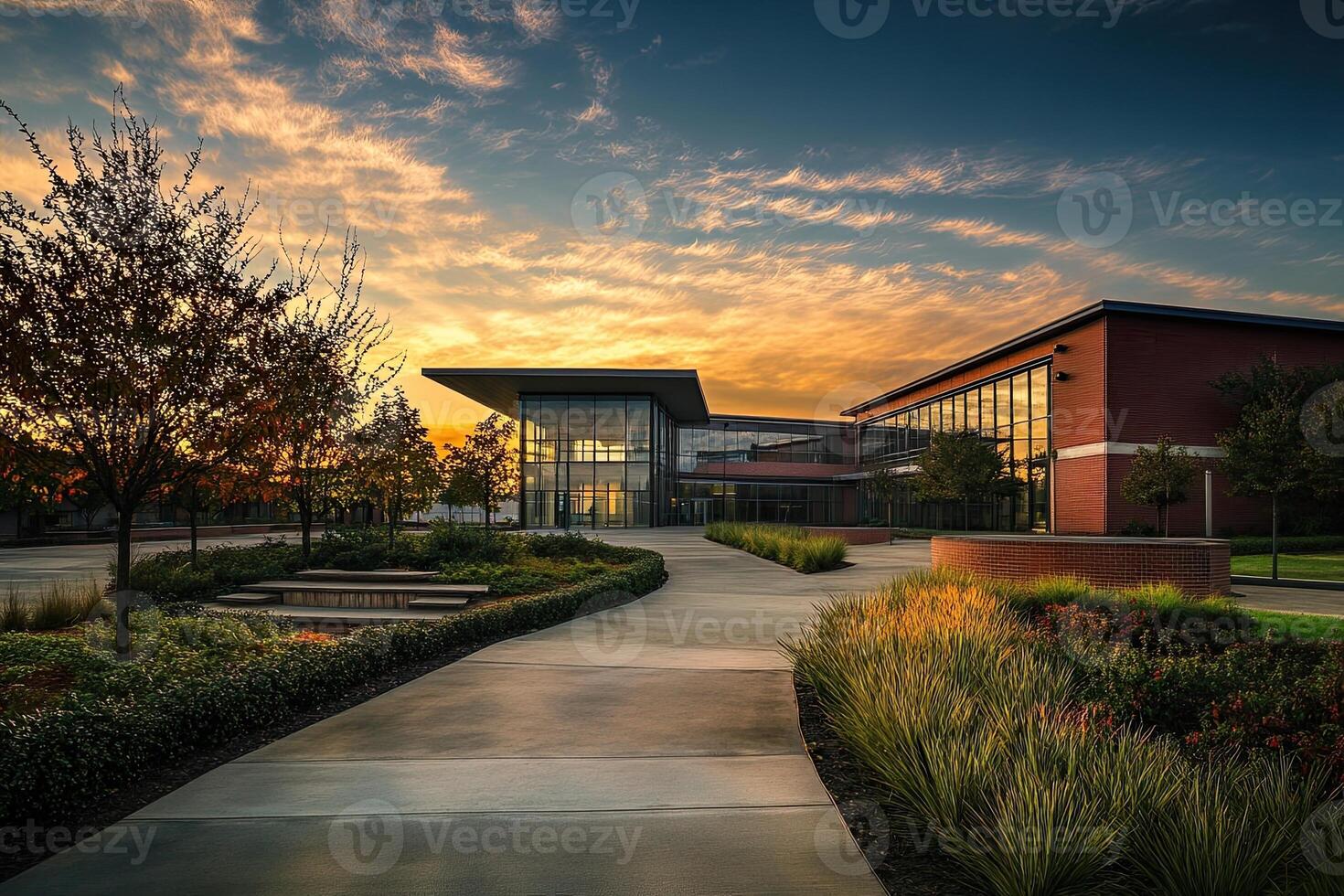 Modern school campus sunrise landscape photo
