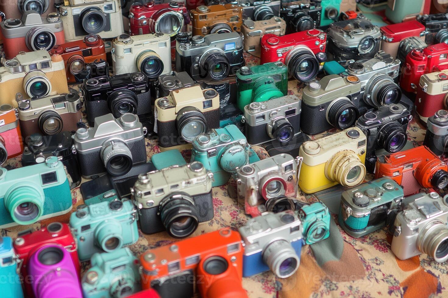 A collection of various vintage and modern cameras. photo
