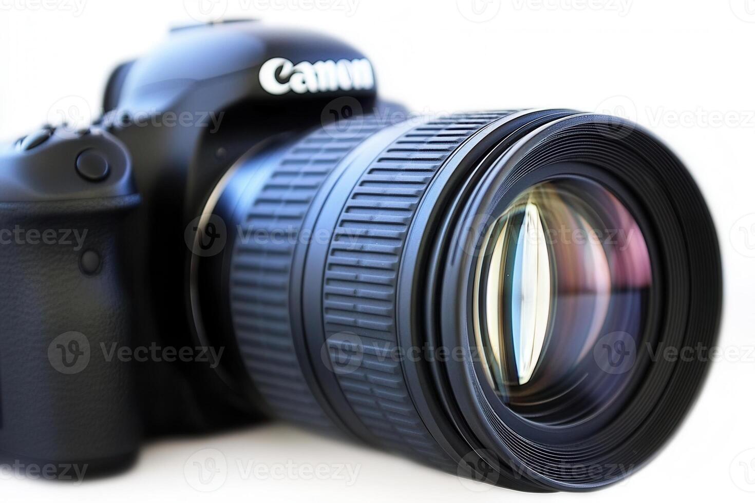 Close-up of a digital camera with a large lens. photo