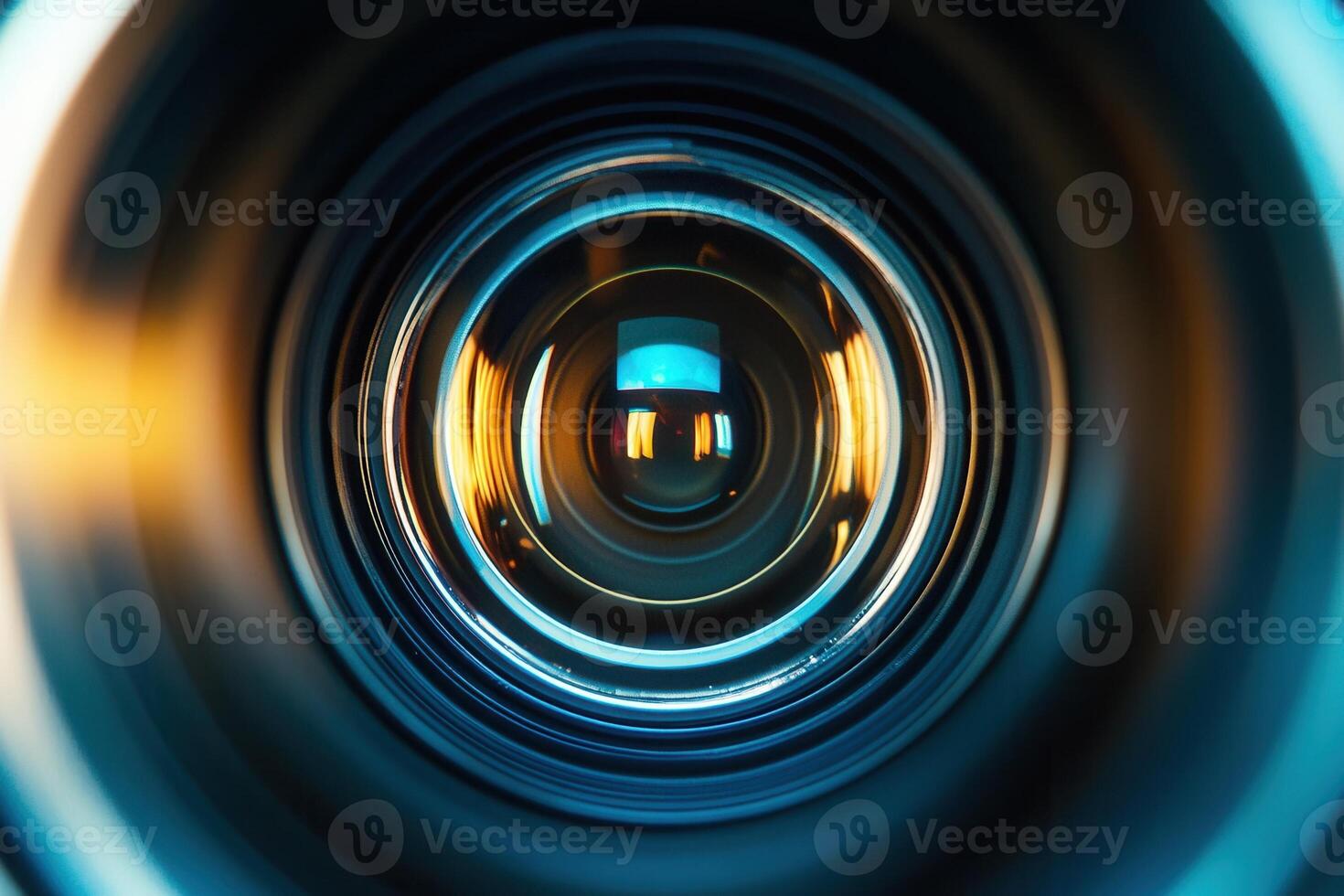 Close-up of a camera lens showcasing intricate details. photo